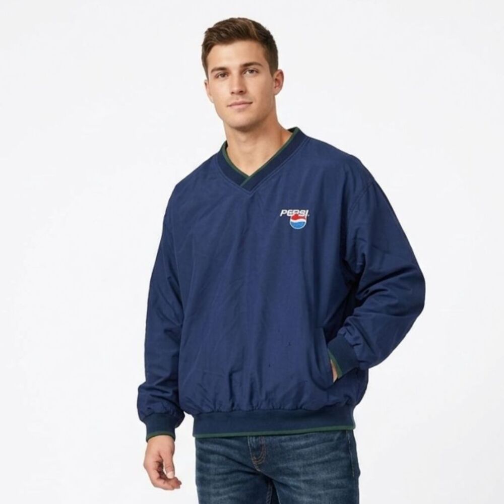 Vintage 90s Pepsi V-Neck Windbreaker Pullover 2X Blue/Green California Outerwear